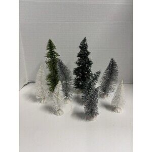 Artificial BOTTLE BRUSH PINE TREES LOT OF 9 Christmas Village Train Set Holiday